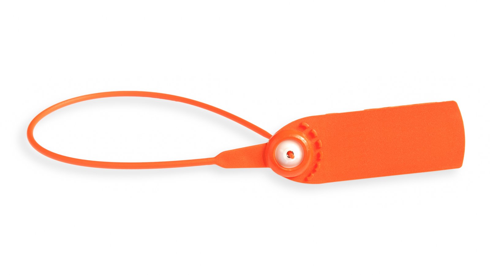 Orange plastic seal isolated on white background. Copy space.